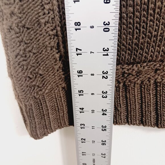 Motto, Deep Brown Long Cardigan, Short Puffy Sleeves W/ Ruffle,  Size Medium - Picture 12 of 13